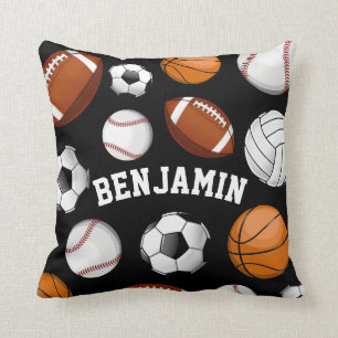 Sports All STAR Personalised Name Black Cushion