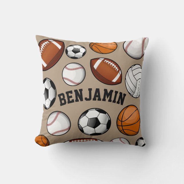 Sports All STAR Personalised Name Tan Cushion (Front)