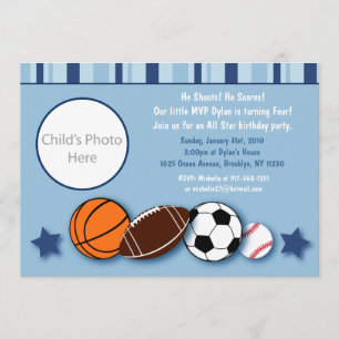 Sports All Star Photo Birthday Invitations