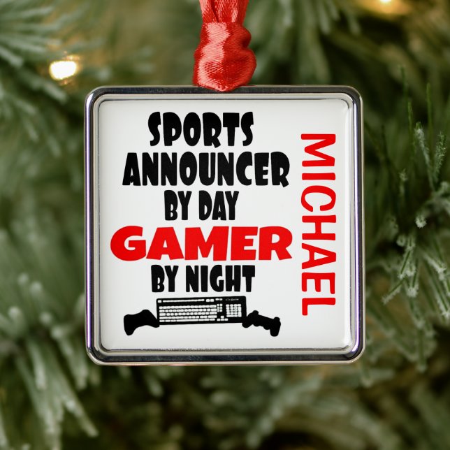 Sports Announcer Loves Playing Video Games Metal Ornament (Tree)