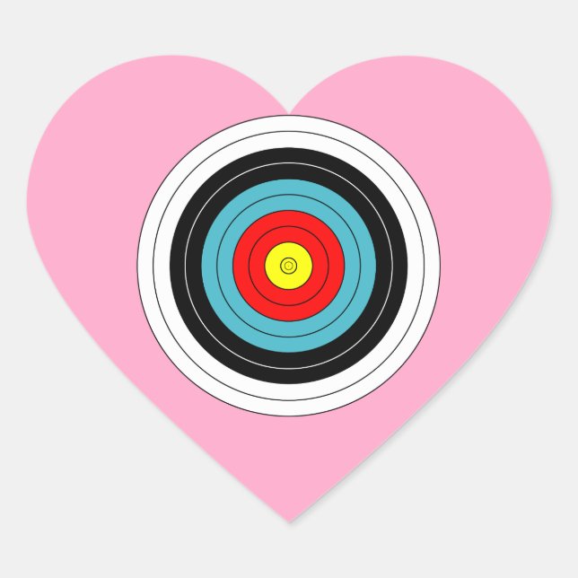 Sports Archery Target on Carnation Pink Heart Heart Sticker (Front)