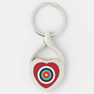 Sports Archery Target on Dark Red Heart Key Ring