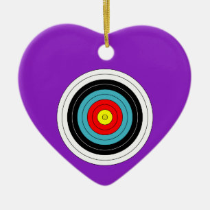 Sports Archery Target on Purple Heart Ceramic Tree Decoration