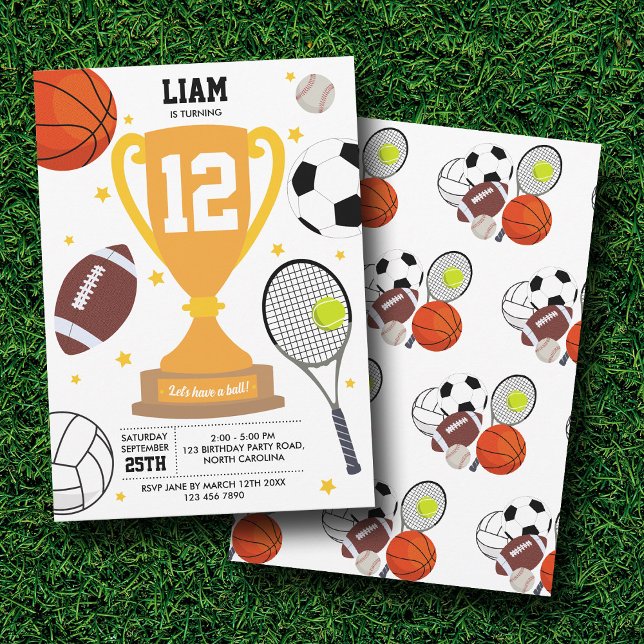 Sports Athletic Balls Kids Athletic Birthday Party Invitation (Sports Athletic Balls Kids Athletic Birthday Party Invitation)