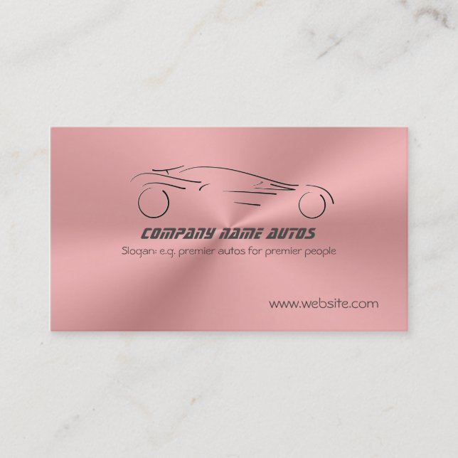 Sports Auto on Rose Pink Metallic Steel Effect Business Card (Front)