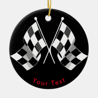 SPORTS Auto Racing Crossed Chequered Flags Ceramic Ornament