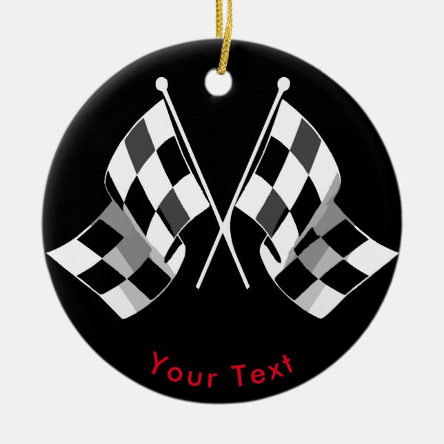 SPORTS Auto Racing Crossed Chequered Flags Ceramic Ornament (Front)