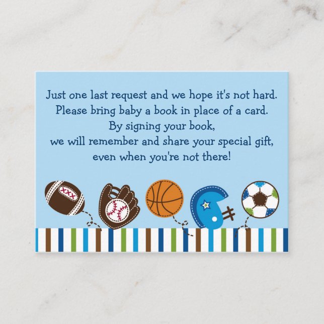 Sports Baby Shower Book Request Cards (Front)