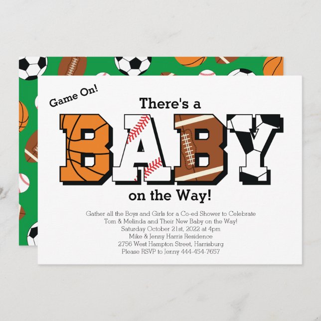 Sports Baby Shower Co-ed Green Gender Neutral Invitation (Front/Back)