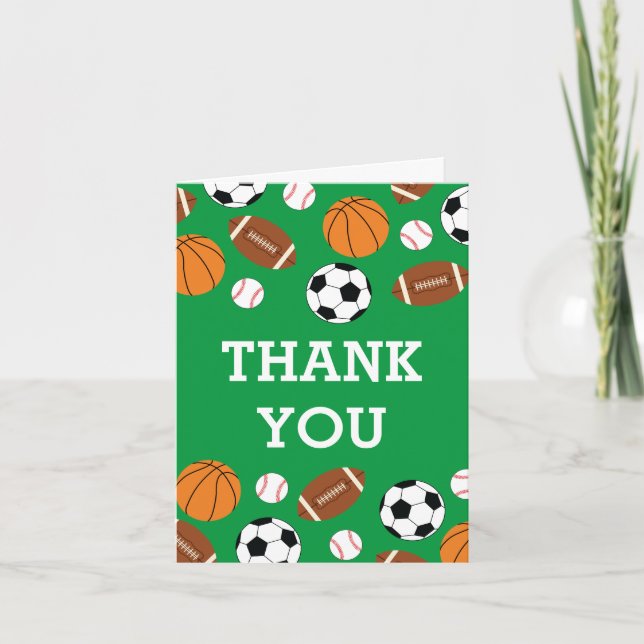 Sports Baby Shower Co-ed Green Gender Neutral Thank You Card (Front)