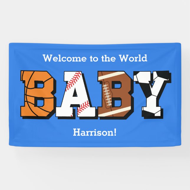 Sports Baby Shower Co-ed Theme Boy Blue Banner (Horizontal)