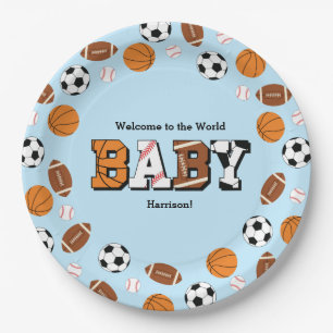 Sports Baby Shower Co-ed Theme Boy Blue Paper Plate