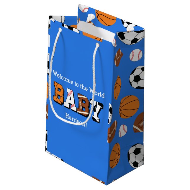 Sports Baby Shower Co-ed Theme Boy Blue Small Gift Bag (Back Angled)