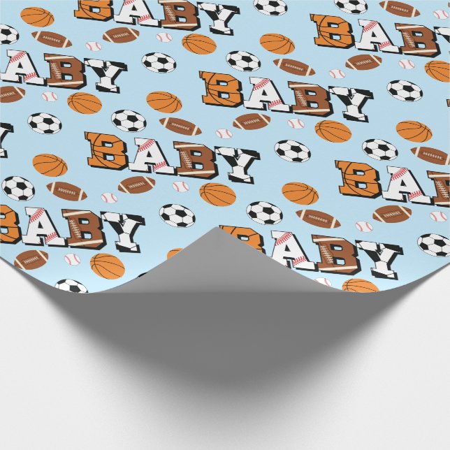 Sports Baby Shower Co-ed Theme Boy Blue Wrapping Paper (Corner)