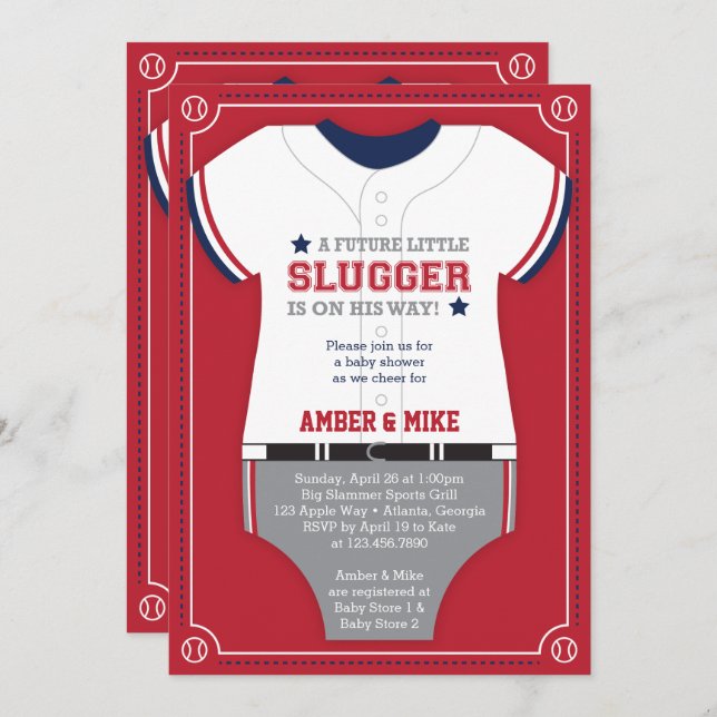 Sports Baby Shower Invitation, Baseball, Red, Blue Invitation (Front/Back)
