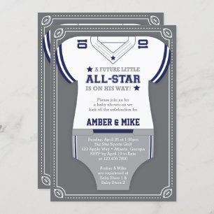 Sports Baby Shower Invitation, Football, Blue Grey Invitation