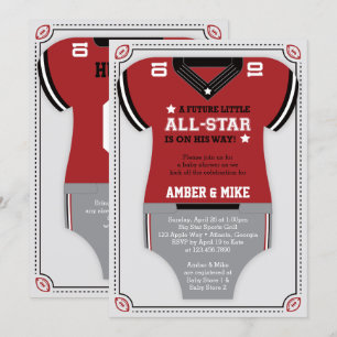 Sports Baby Shower Invitation, Football, Red Black Invitation