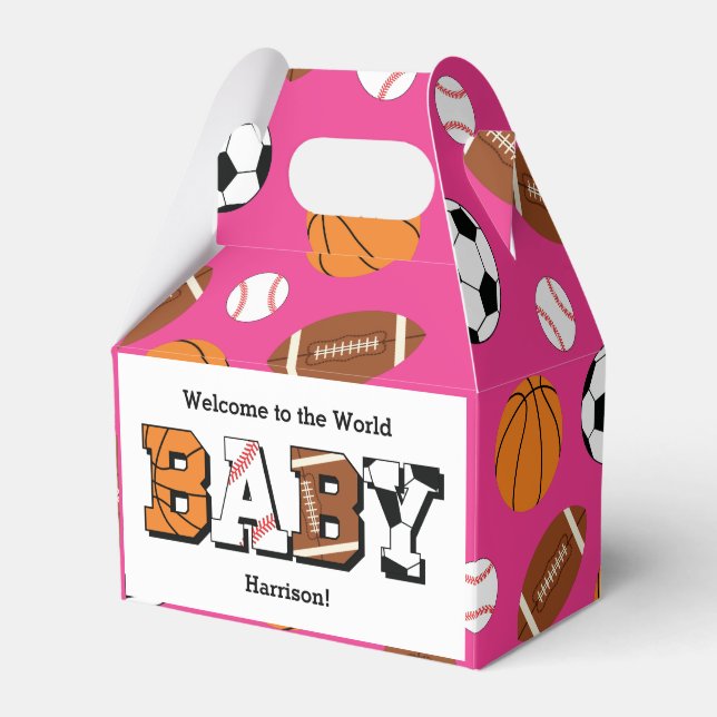 Sports Baby Shower Pink Girl Favour Box (Front Side)