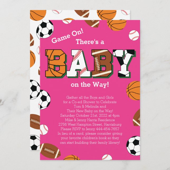 Sports Baby Shower Pink Girl Invitation (Front/Back)
