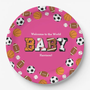 Sports Baby Shower Pink Girl Paper Plate