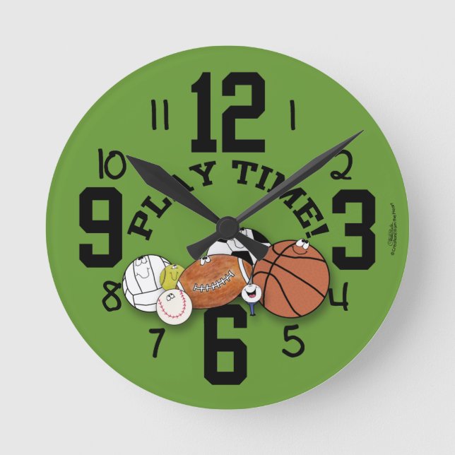 Sports Ball Characters-Play Time Round Clock (Front)