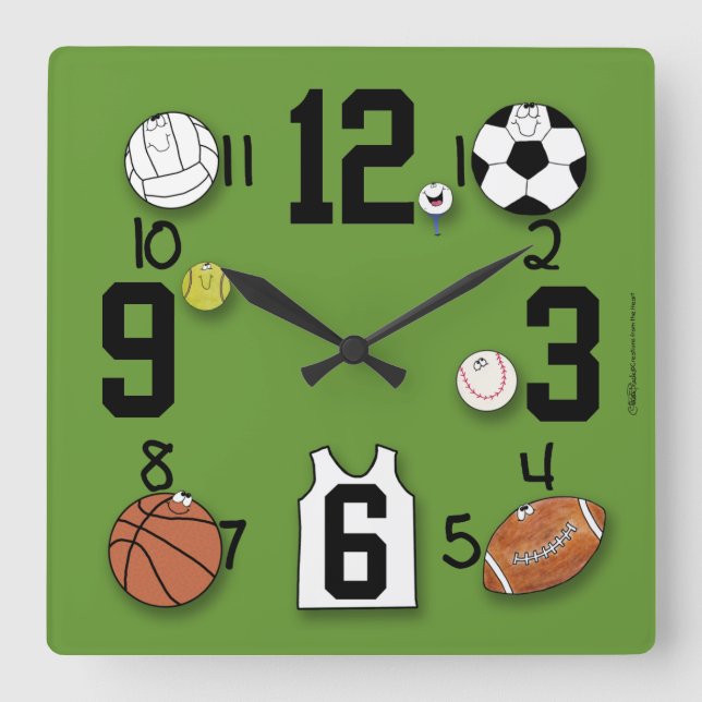 Sports Ball Characters-Sports Equipment Square Wall Clock (Front)