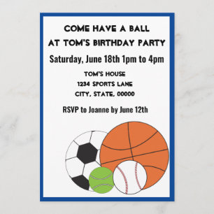 Sports Ball Games Personalise Birthday Invitation