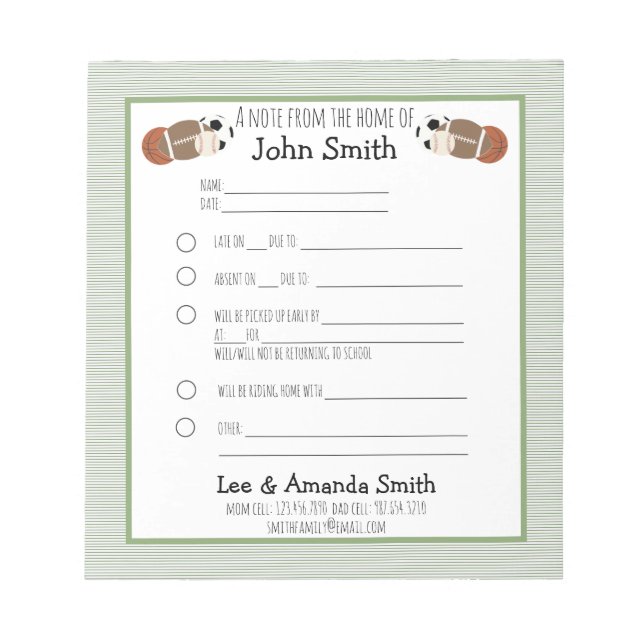 Sports Ball School Note Excuse (Front)