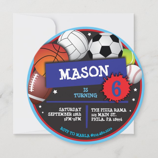 SPORTS BALLS  Birthday Party Invitation (Front)