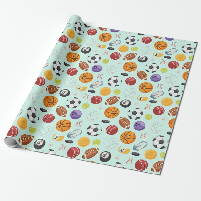 Sports Balls Design Wrapping Paper (Unrolled)