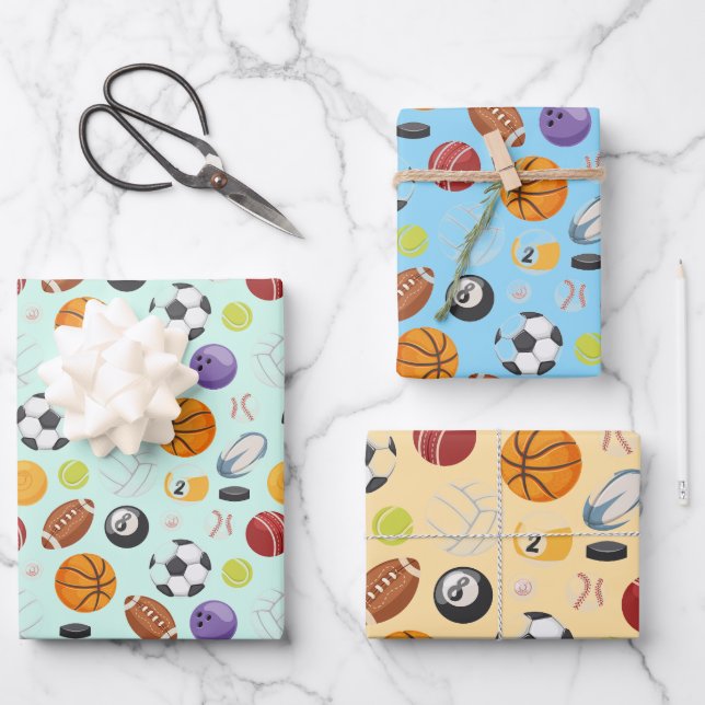 Sports Balls Design Wrapping Paper Sheet (Front)