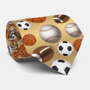 Sports Balls Football Futbol Black and White Gold Tie