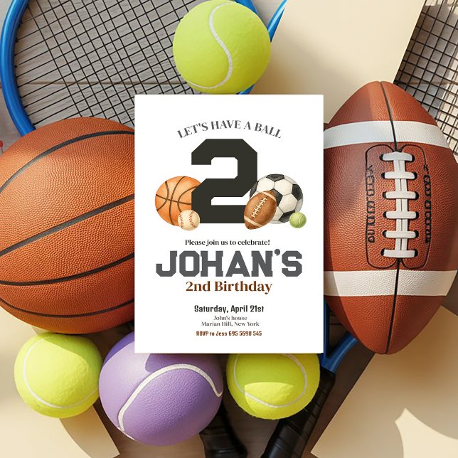 Sports balls Kids 2nd Birthday Party Invitation (Creator Uploaded)