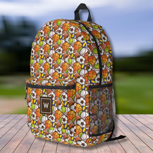 Sports Balls Pattern, Personalised Monogram Printed Backpack (Creator Uploaded)