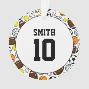 Sports Balls Player Name Number Kids Fun Ornament