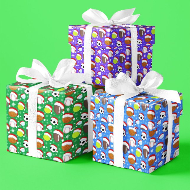 Sports Balls Wearing Santa's Hat Christmas Pattern Wrapping Paper Sheet (Creator Uploaded)