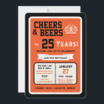 Sports Bar Birthday Cheers and Beers to 25 Years  Invitation<br><div class="desc">Celebrate in true game-day style with this bold sports bar birthday invitation. Designed with a clean, modern layout and energetic athletic vibes, this invite sets the tone for a fun, laid-back celebration with friends, food, and drinks. Perfect for milestone birthdays and adult celebrations, the design features strong color blocking, sporty...</div>