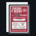 Sports Bar Birthday Cheers and Beers to 30 Years Invitation<br><div class="desc">Celebrate in true game-day style with this bold sports bar birthday invitation. Designed with a clean, modern layout and energetic athletic vibes, this invite sets the tone for a fun, laid-back celebration with friends, food, and drinks. Perfect for milestone birthdays and adult celebrations, the design features strong color blocking, sporty...</div>