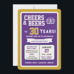 Sports Bar Birthday Cheers and Beers to 30 Years Invitation<br><div class="desc">Celebrate in true game-day style with this bold sports bar birthday invitation. Designed with a clean, modern layout and energetic athletic vibes, this invite sets the tone for a fun, laid-back celebration with friends, food, and drinks. Perfect for milestone birthdays and adult celebrations, the design features strong color blocking, sporty...</div>