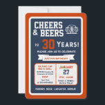 Sports Bar Birthday Cheers and Beers to 30 Years Invitation<br><div class="desc">Celebrate in true game-day style with this bold sports bar birthday invitation. Designed with a clean, modern layout and energetic athletic vibes, this invite sets the tone for a fun, laid-back celebration with friends, food, and drinks. Perfect for milestone birthdays and adult celebrations, the design features strong color blocking, sporty...</div>