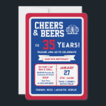 Sports Bar Birthday Cheers and Beers to 35 Years Invitation<br><div class="desc">Celebrate in true game-day style with this bold sports bar birthday invitation. Designed with a clean, modern layout and energetic athletic vibes, this invite sets the tone for a fun, laid-back celebration with friends, food, and drinks. Perfect for milestone birthdays and adult celebrations, the design features strong color blocking, sporty...</div>