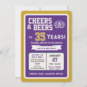 Sports Bar Birthday Cheers and Beers to 35 Years Invitation