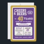 Sports Bar Birthday Cheers and Beers to 40 Years Invitation<br><div class="desc">Celebrate in true game-day style with this bold sports bar birthday invitation. Designed with a clean, modern layout and energetic athletic vibes, this invite sets the tone for a fun, laid-back celebration with friends, food, and drinks. Perfect for milestone birthdays and adult celebrations, the design features strong color blocking, sporty...</div>