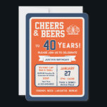 Sports Bar Birthday Cheers and Beers to 40 Years Invitation<br><div class="desc">Celebrate in true game-day style with this bold sports bar birthday invitation. Designed with a clean, modern layout and energetic athletic vibes, this invite sets the tone for a fun, laid-back celebration with friends, food, and drinks. Perfect for milestone birthdays and adult celebrations, the design features strong color blocking, sporty...</div>