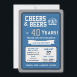 Sports Bar Birthday Cheers and Beers to 40 Years Invitation<br><div class="desc">Celebrate in true game-day style with this bold sports bar birthday invitation. Designed with a clean, modern layout and energetic athletic vibes, this invite sets the tone for a fun, laid-back celebration with friends, food, and drinks. Perfect for milestone birthdays and adult celebrations, the design features strong color blocking, sporty...</div>