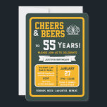 Sports Bar Birthday Cheers and Beers to 55 Years Invitation<br><div class="desc">Celebrate in true game-day style with this bold sports bar birthday invitation. Designed with a clean, modern layout and energetic athletic vibes, this invite sets the tone for a fun, laid-back celebration with friends, food, and drinks. Perfect for milestone birthdays and adult celebrations, the design features strong color blocking, sporty...</div>