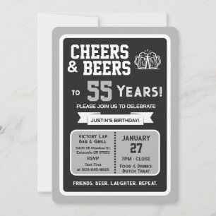 Sports Bar Birthday Cheers and Beers to 55 Years Invitation