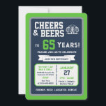 Sports Bar Birthday Cheers and Beers to 65 Years Invitation<br><div class="desc">Celebrate in true game-day style with this bold sports bar birthday invitation. Designed with a clean, modern layout and energetic athletic vibes, this invite sets the tone for a fun, laid-back celebration with friends, food, and drinks. Perfect for milestone birthdays and adult celebrations, the design features strong color blocking, sporty...</div>