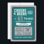 Sports Bar Birthday Cheers and Beers to 65 Years  Invitation<br><div class="desc">Celebrate in true game-day style with this bold sports bar birthday invitation. Designed with a clean, modern layout and energetic athletic vibes, this invite sets the tone for a fun, laid-back celebration with friends, food, and drinks. Perfect for milestone birthdays and adult celebrations, the design features strong color blocking, sporty...</div>