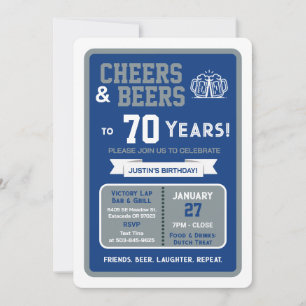 Sports Bar Birthday Cheers and Beers to 70 Years Invitation